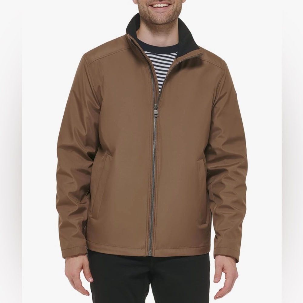 NWT Calvin Klein Men's Stand Collar Poly Jacket in Dark Tan - size XL